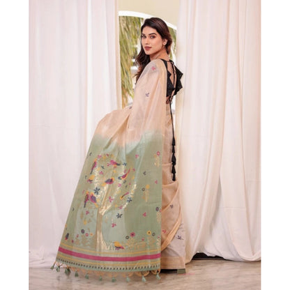 Generic Women's Blended_Cotton Woven_Motifs Saree With Unstitched Blouse 5.5Mtr (Rama_Green)