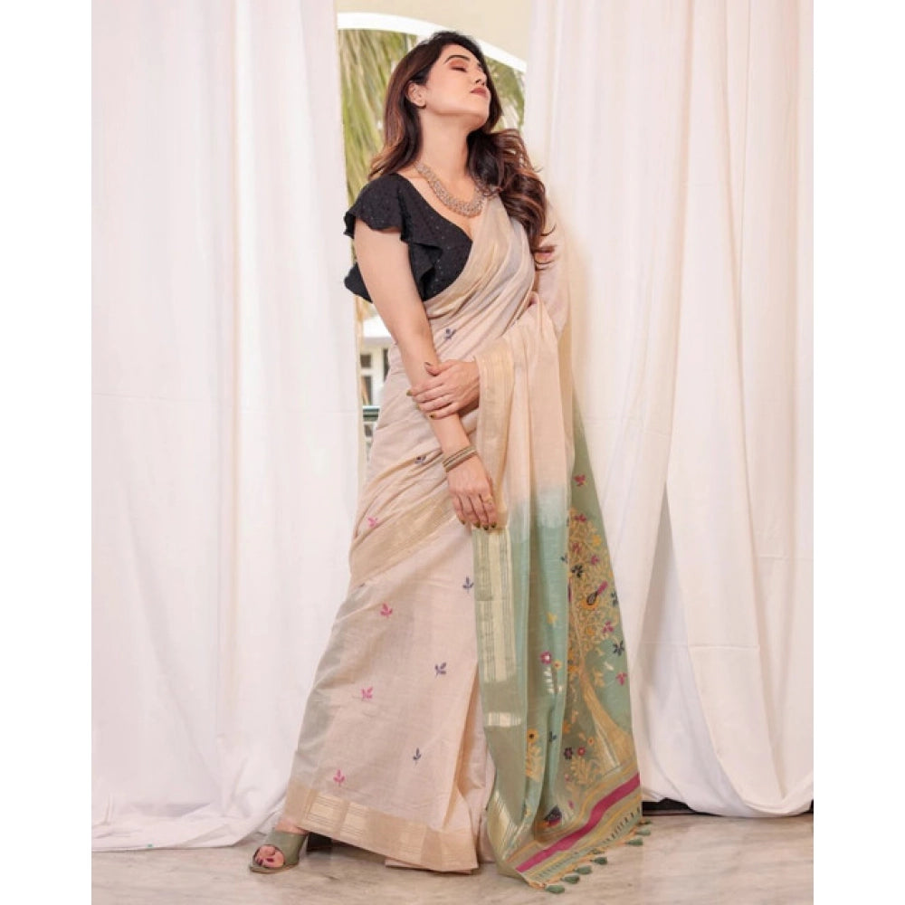 Generic Women's Blended_Cotton Woven_Motifs Saree With Unstitched Blouse 5.5Mtr (Rama_Green)