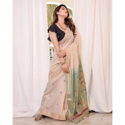 Generic Women's Blended_Cotton Woven_Motifs Saree With Unstitched Blouse 5.5Mtr (Rama_Green)