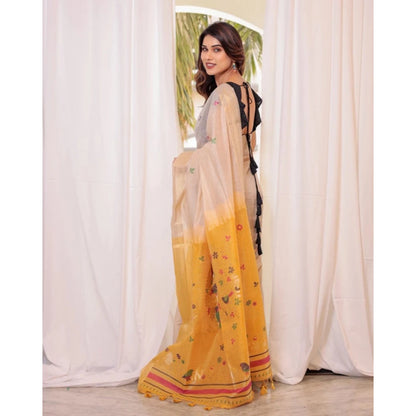 Generic Women's Blended_Cotton Woven_Motifs Saree With Unstitched Blouse 5.5Mtr (Yellow)