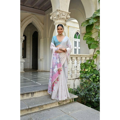 Generic Women's Blended_Cotton Floral Weaving Pattern Saree With Unstitched Blouse 5.5Mtr (Pink)
