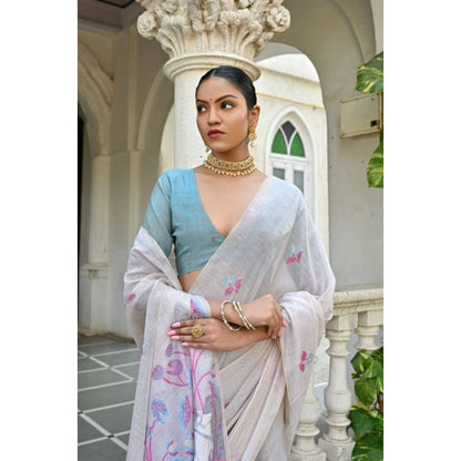 Generic Women's Blended_Cotton Floral Weaving Pattern Saree With Unstitched Blouse 5.5Mtr (Pink)