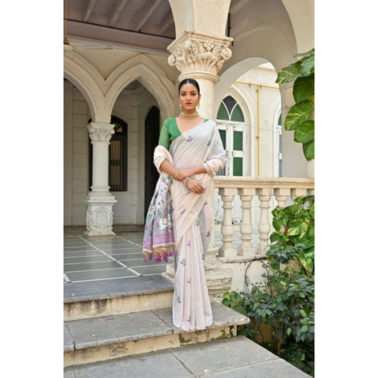 Generic Women's Blended_Cotton Floral Weaving Pattern Saree With Unstitched Blouse 5.5Mtr (Purple)