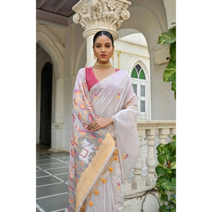 Generic Women's Blended_Cotton Floral Weaving Pattern Saree With Unstitched Blouse 5.5Mtr (Yellow)