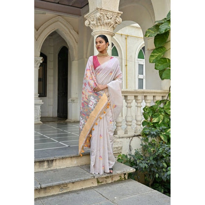 Generic Women's Blended_Cotton Floral Weaving Pattern Saree With Unstitched Blouse 5.5Mtr (Yellow)