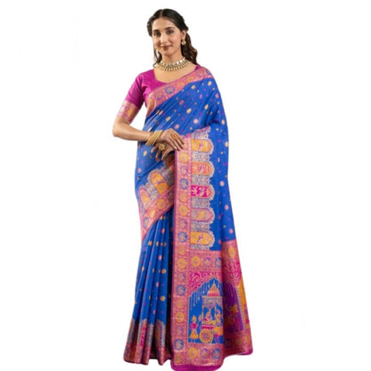 Generic Women's Faux_Banarasi Woven Motifs Saree With Unstitched Blouse 5.5Mtr (Royal_Blue)