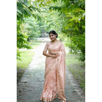 Generic Women's Faux_Banarasi Lining Pattern Saree With Unstitched Blouse 5.5Mtr (Peach)