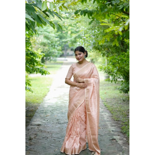 Generic Women's Faux_Banarasi Lining Pattern Saree With Unstitched Blouse 5.5Mtr (Peach)