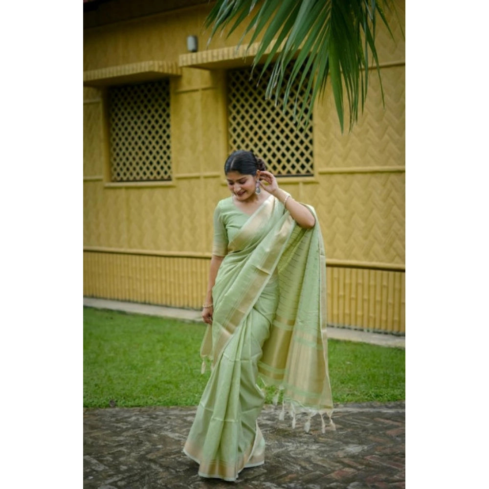 Generic Women's Faux_Banarasi Lining Pattern Saree With Unstitched Blouse 5.5Mtr (Light_Green)