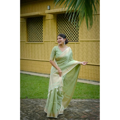 Generic Women's Faux_Banarasi Lining Pattern Saree With Unstitched Blouse 5.5Mtr (Light_Green)
