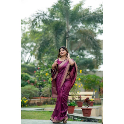 Generic Women's Faux_Banarasi Lining Pattern Saree With Unstitched Blouse 5.5Mtr (Magenta)