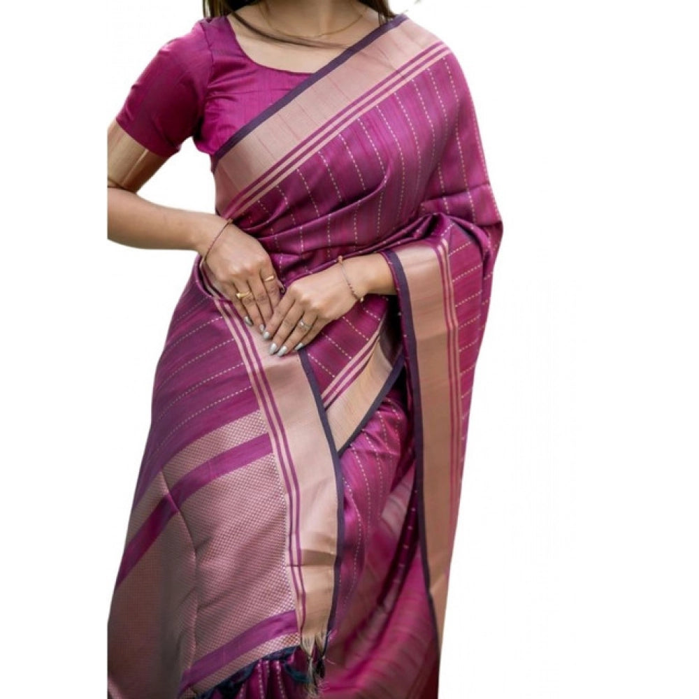 Generic Women's Faux_Banarasi Lining Pattern Saree With Unstitched Blouse 5.5Mtr (Magenta)