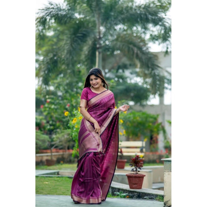 Generic Women's Faux_Banarasi Lining Pattern Saree With Unstitched Blouse 5.5Mtr (Magenta)