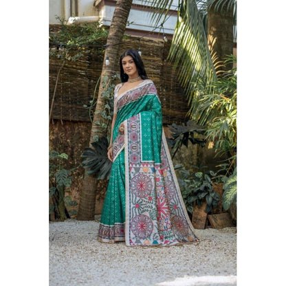 Generic Women's Faux_Tussar Geometric_Print Saree With Unstitched Blouse 5.5Mtr (Rama_Green)