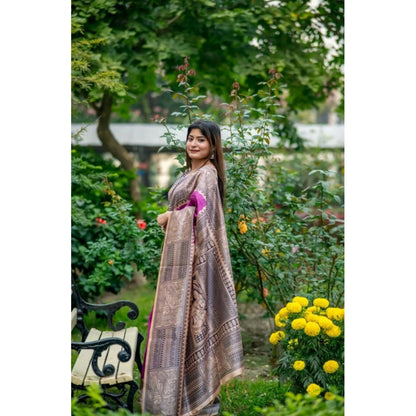 Generic Women's Faux_Tussar Geometric_Print Saree With Unstitched Blouse 5.5Mtr (Purple)