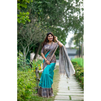 Generic Women's Faux_Tussar Geometric_Print Saree With Unstitched Blouse 5.5Mtr (Rama_Green)