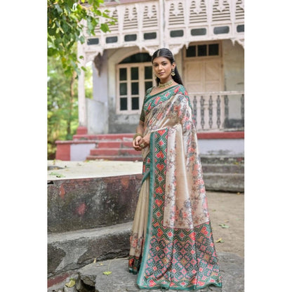 Generic Women's Faux_Tussar Floral Jal With Patola Print Saree With Unstitched Blouse 5.5Mtr (Teal)