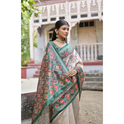 Generic Women's Faux_Tussar Floral Jal With Patola Print Saree With Unstitched Blouse 5.5Mtr (Teal)