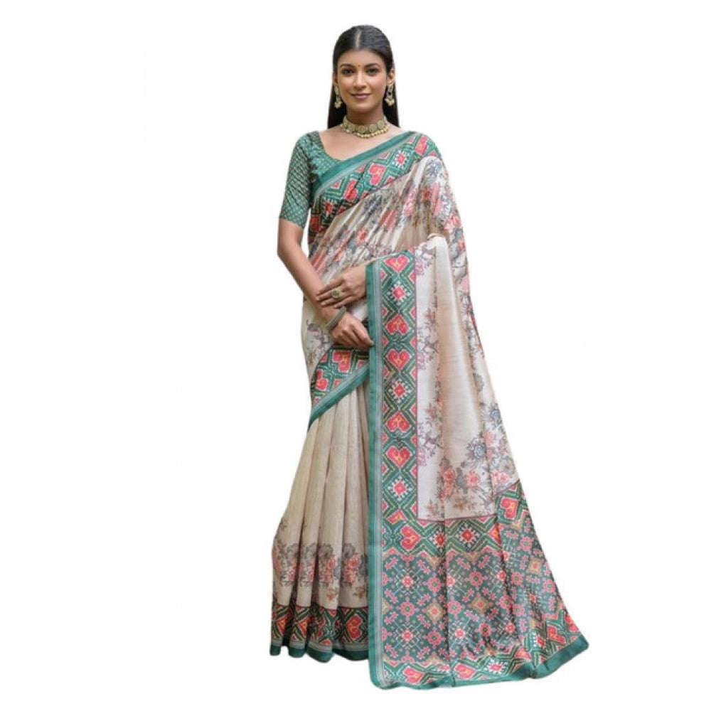 Generic Women's Faux_Tussar Floral Jal With Patola Print Saree With Unstitched Blouse 5.5Mtr (Teal)