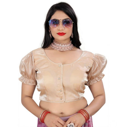 Generic Women's Jimmy Solid Designer Neck Elastic Sleeve Readymade Blouse (Beige 38 , Alterable up to 42)-PID65826