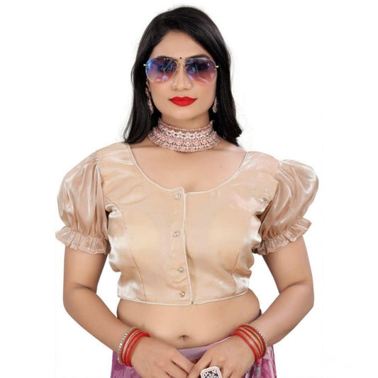 Generic Women's Jimmy Solid Designer Neck Elastic Sleeve Readymade Blouse (Beige 38 , Alterable up to 42)-PID65826