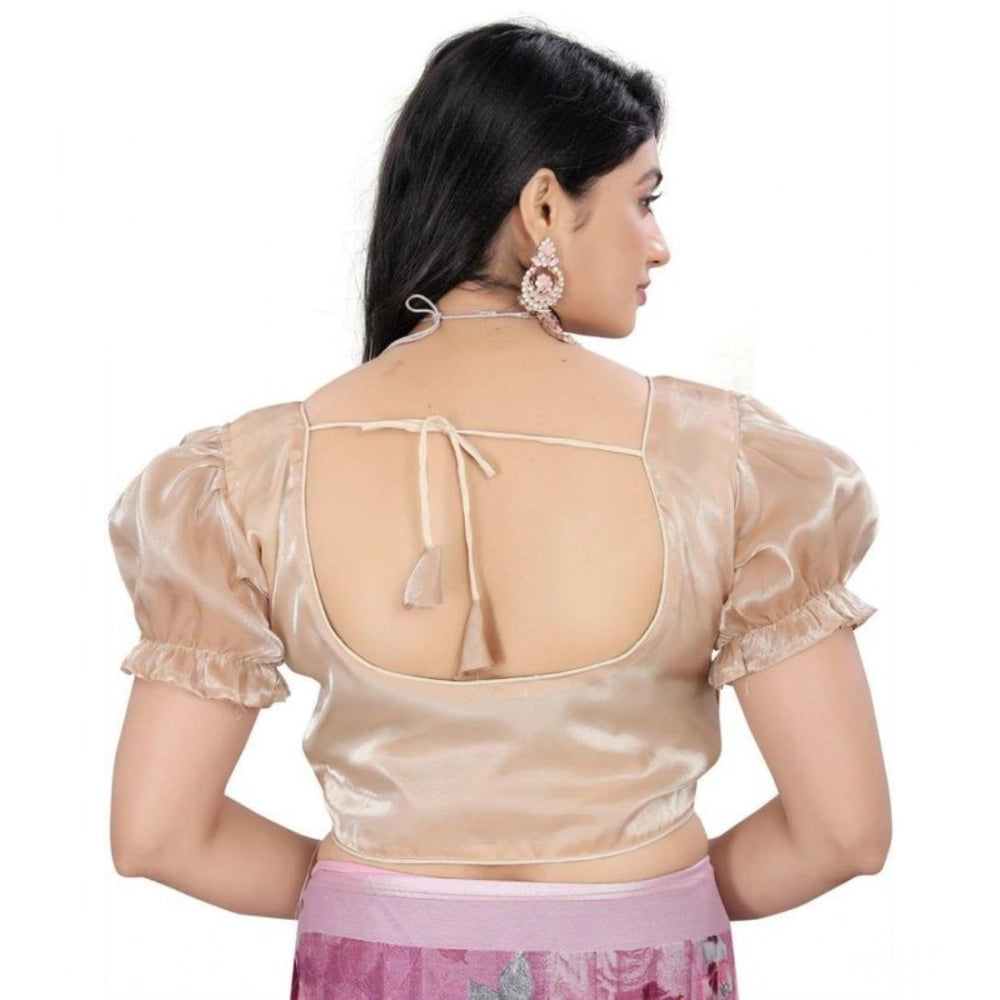Generic Women's Jimmy Solid Designer Neck Elastic Sleeve Readymade Blouse (Beige 38 , Alterable up to 42)-PID65826