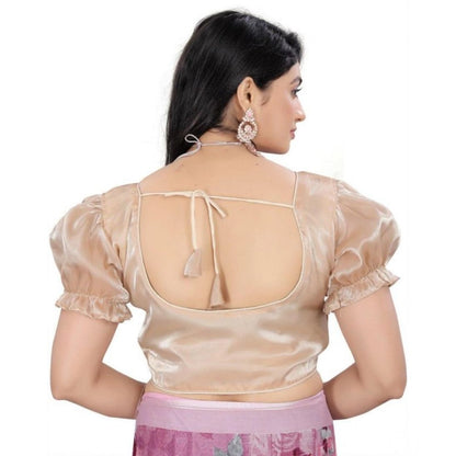 Generic Women's Jimmy Solid Designer Neck Elastic Sleeve Readymade Blouse (Beige 38 , Alterable up to 42)-PID65826