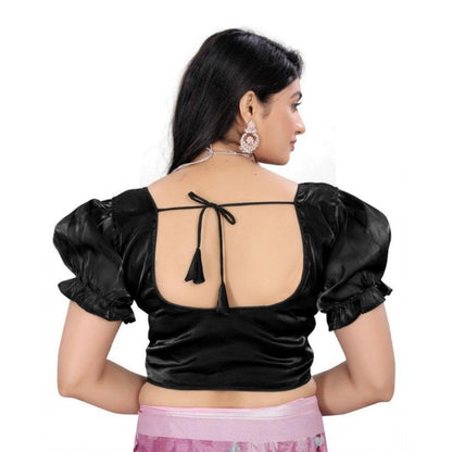 Generic Women's Jimmy Solid Designer Neck Elastic Sleeve Readymade Blouse (Black 38 , Alterable up to 42)-PID65827