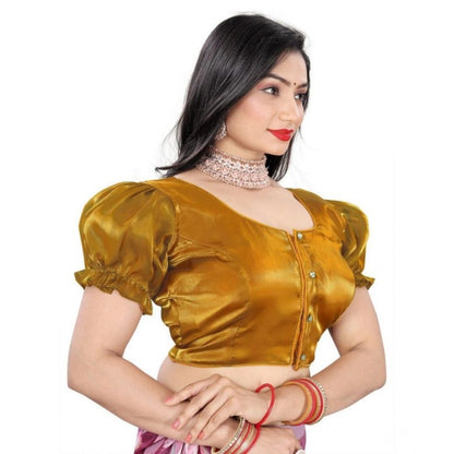 Generic Women's Jimmy Solid Designer Neck Elastic Sleeve Readymade Blouse (Gold 38 , Alterable up to 42)-PID65828
