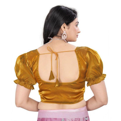 Generic Women's Jimmy Solid Designer Neck Elastic Sleeve Readymade Blouse (Gold 38 , Alterable up to 42)-PID65828