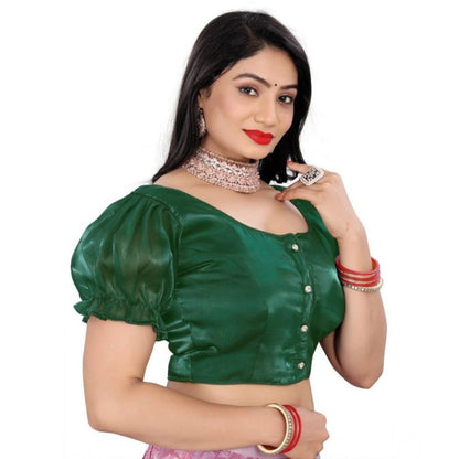 Generic Women's Jimmy Solid Designer Neck Elastic Sleeve Readymade Blouse (Green 38 , Alterable up to 42)-PID65829
