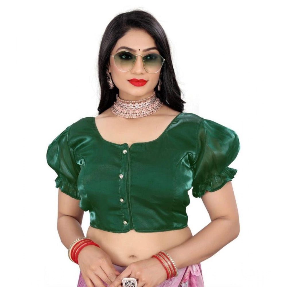 Generic Women's Jimmy Solid Designer Neck Elastic Sleeve Readymade Blouse (Green 38 , Alterable up to 42)-PID65829