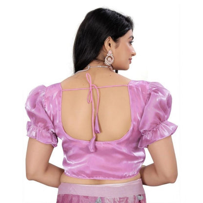 Generic Women's Jimmy Solid Designer Neck Elastic Sleeve Readymade Blouse (Light Pink 38 , Alterable up to 42)-PID65830