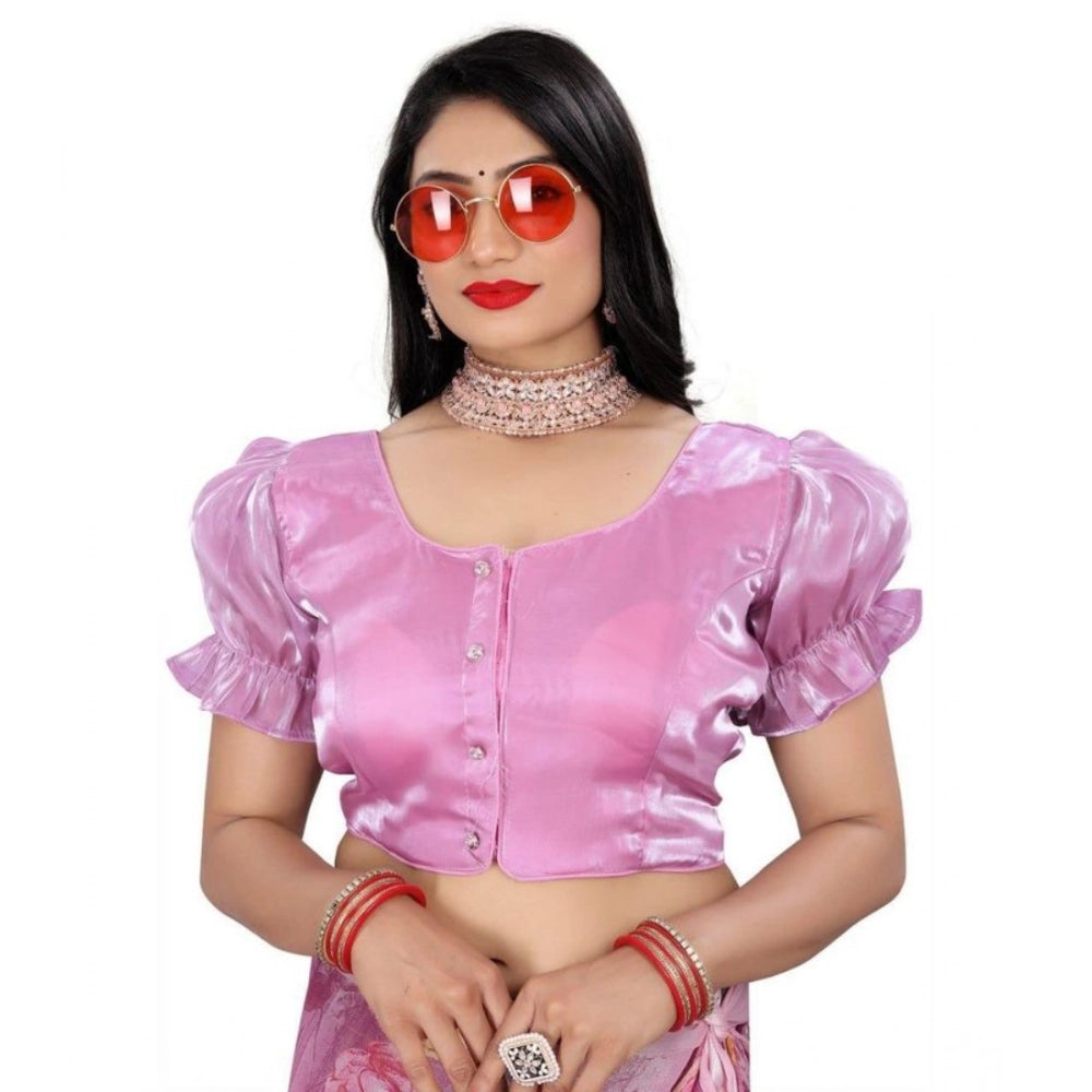 Generic Women's Jimmy Solid Designer Neck Elastic Sleeve Readymade Blouse (Light Pink 38 , Alterable up to 42)-PID65830
