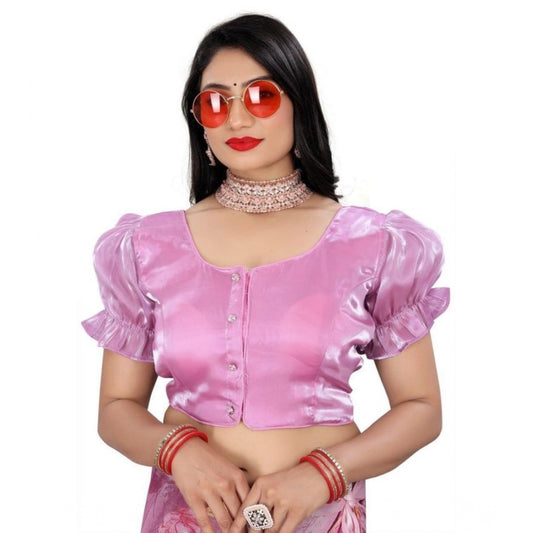 Generic Women's Jimmy Solid Designer Neck Elastic Sleeve Readymade Blouse (Light Pink 38 , Alterable up to 42)-PID65830