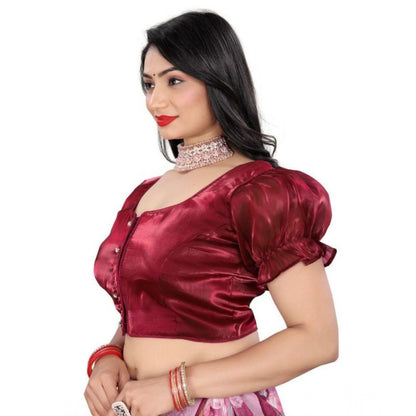 Generic Women's Jimmy Solid Designer Neck Elastic Sleeve Readymade Blouse (Maroon 38 , Alterable up to 42)-PID65831