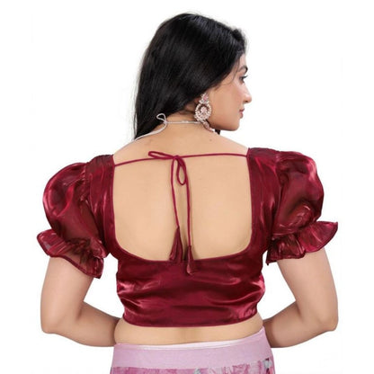 Generic Women's Jimmy Solid Designer Neck Elastic Sleeve Readymade Blouse (Maroon 38 , Alterable up to 42)-PID65831