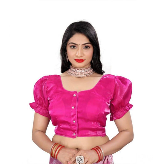 Generic Women's Jimmy Solid Designer Neck Elastic Sleeve Readymade Blouse (Pink 38 , Alterable up to 42)-PID65832