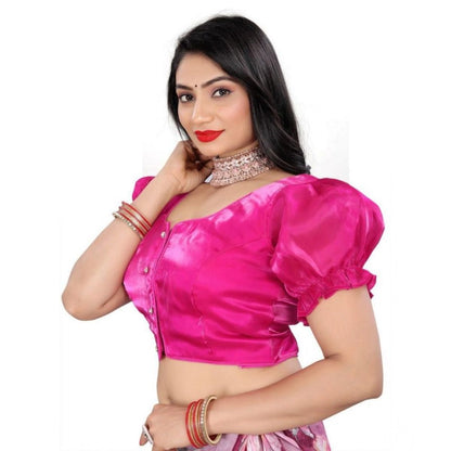 Generic Women's Jimmy Solid Designer Neck Elastic Sleeve Readymade Blouse (Pink 38 , Alterable up to 42)-PID65832