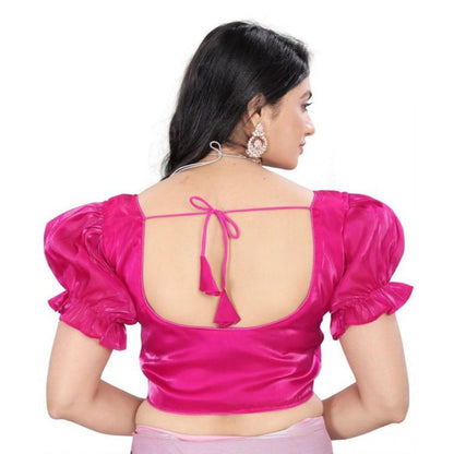 Generic Women's Jimmy Solid Designer Neck Elastic Sleeve Readymade Blouse (Pink 38 , Alterable up to 42)-PID65832