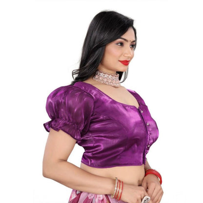 Generic Women's Jimmy Solid Designer Neck Elastic Sleeve Readymade Blouse (Purple 38 , Alterable up to 42)-PID65833
