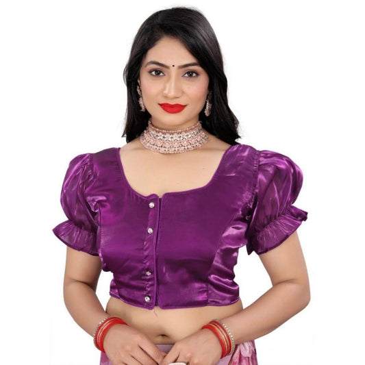 Generic Women's Jimmy Solid Designer Neck Elastic Sleeve Readymade Blouse (Purple 38 , Alterable up to 42)-PID65833