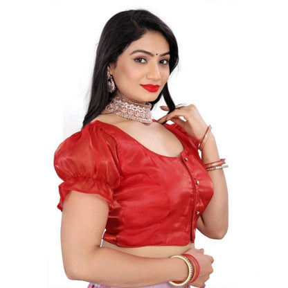 Generic Women's Jimmy Solid Designer Neck Elastic Sleeve Readymade Blouse (Red 38 , Alterable up to 42)-PID65834