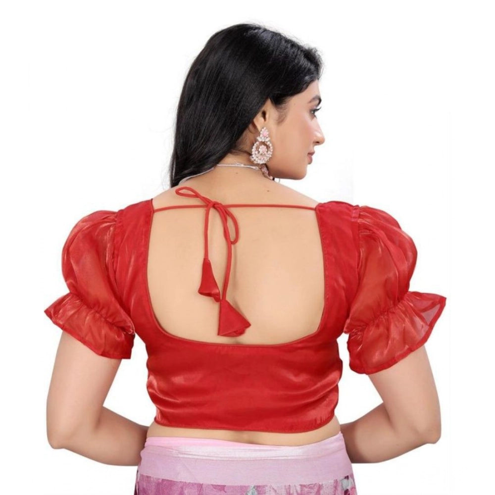 Generic Women's Jimmy Solid Designer Neck Elastic Sleeve Readymade Blouse (Red 38 , Alterable up to 42)-PID65834