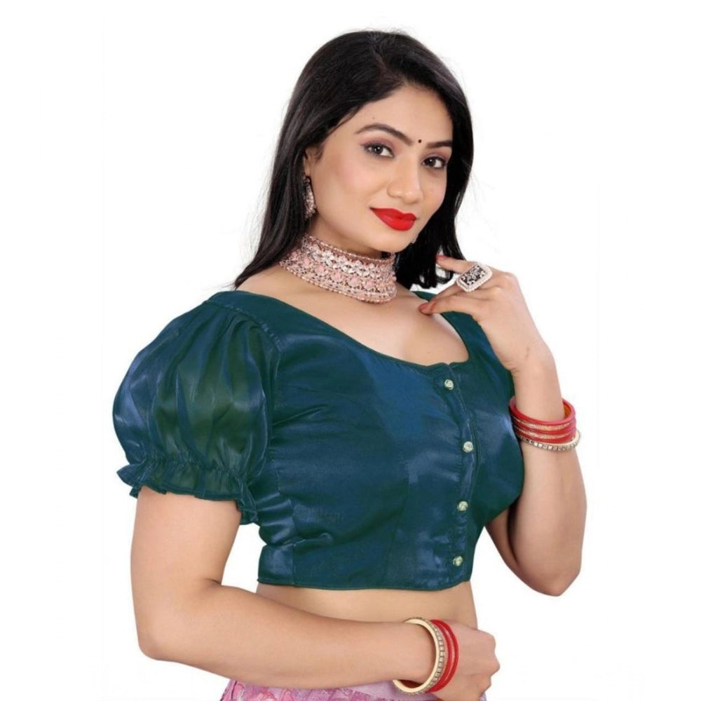 Generic Women's Jimmy Solid Designer Neck Elastic Sleeve Readymade Blouse (Teal 38 , Alterable up to 42)-PID65835