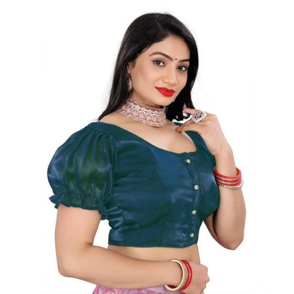 Generic Women's Jimmy Solid Designer Neck Elastic Sleeve Readymade Blouse (Teal 38 , Alterable up to 42)-PID65835