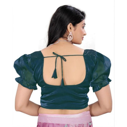 Generic Women's Jimmy Solid Designer Neck Elastic Sleeve Readymade Blouse (Teal 38 , Alterable up to 42)-PID65835