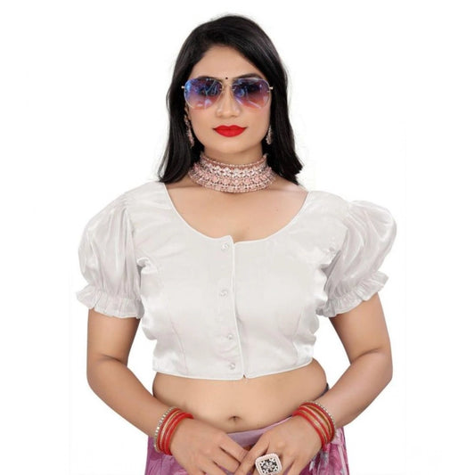 Generic Women's Jimmy Solid Designer Neck Elastic Sleeve Readymade Blouse (White 38 , Alterable up to 42)-PID65836