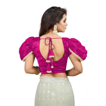 Generic Women's Jimmy Solid V Neck Puff Sleeve Readymade Blouse (Pink 38 , Alterable up to 42)-PID65842