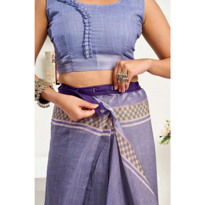 Generic Women's Faux Linen Printed Ready to wear Saree With Unstitched Blouse 5.5Mtr (Light_Lavender)